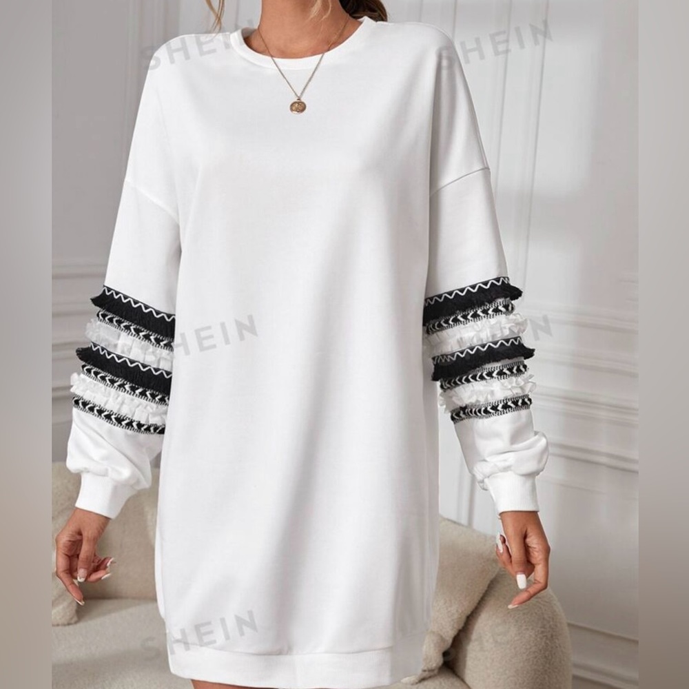 SHEIN LUNE Frill Trim Drop Shoulder Sweatshirt
Dress Without Belt Sz. M.. NWOT..